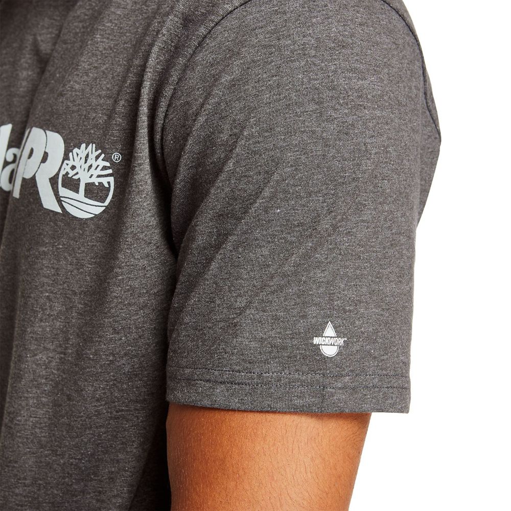 Camisetas Masculino - Timberland Pro® Short Sleeve Base Plate Wicking Logo - THDUK9374 - Cinzentas E